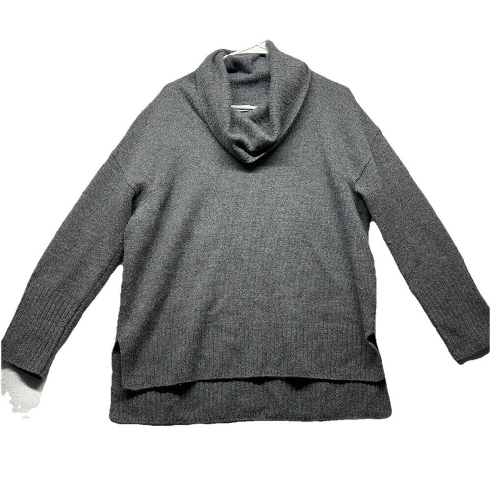 H Halston Sweater Women's Sz L Gray 100% Extra Fine Merino Wool Knit Cowl Neck